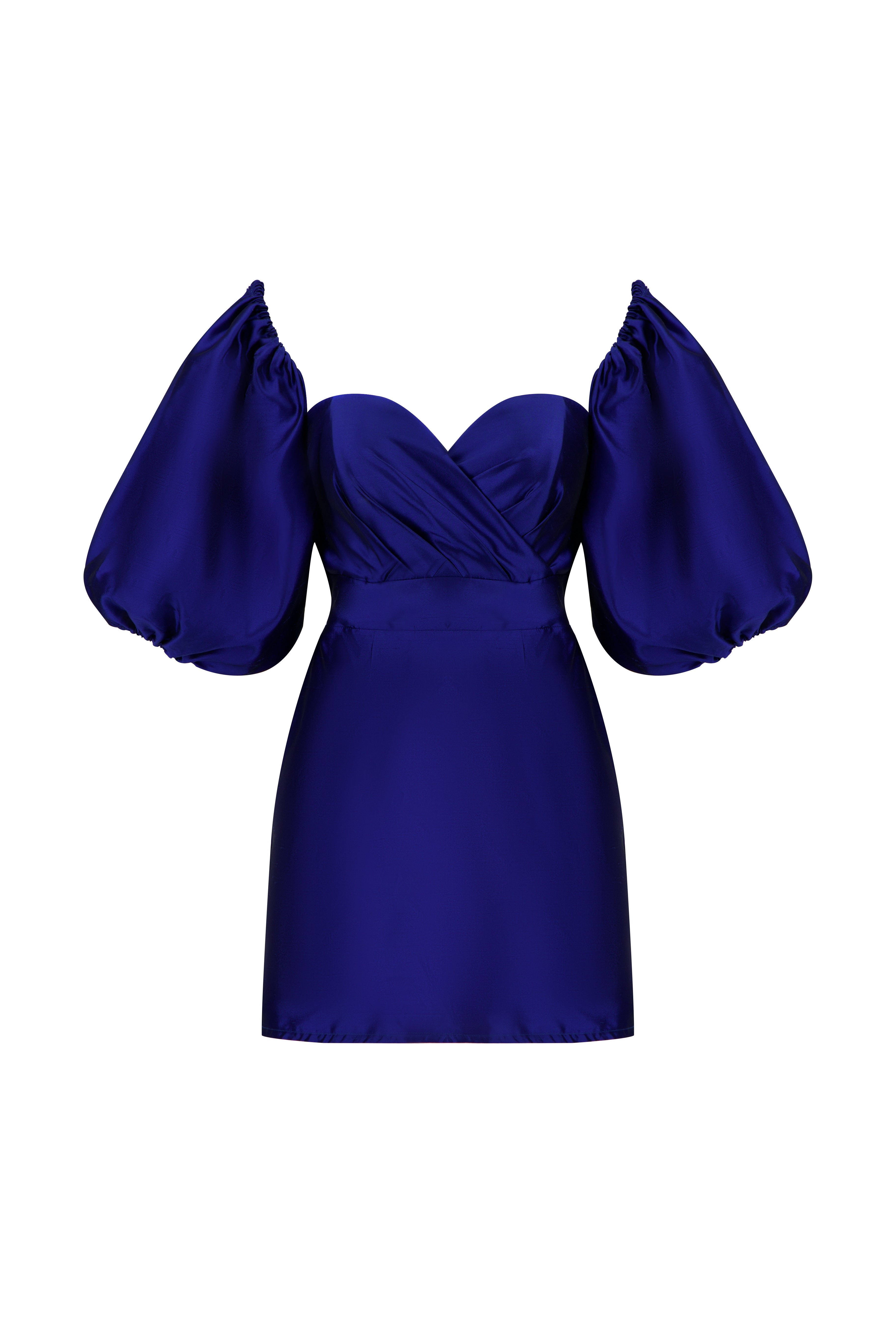 Front view of the deep blue colour evening dress