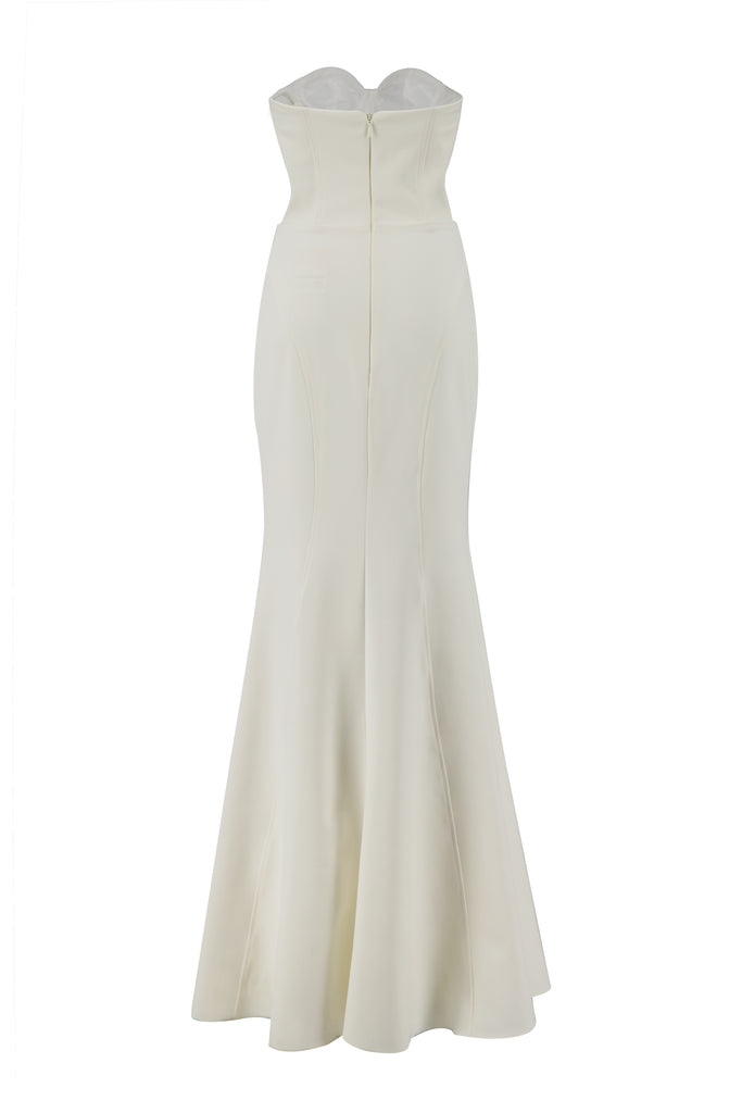Rear view of the ivory colour evening dress